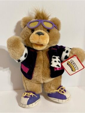 Vintage Teddy Grahams Brown Plush Bear with Purple Jacket & Goggles